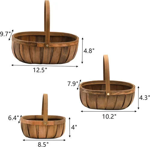 Vista 2 de Lawei Paquete de 3 cestas de pan de madera, cesta de picnic de virutas de madera con asas, cesta de almacenamiento de frutas tejidas a mano