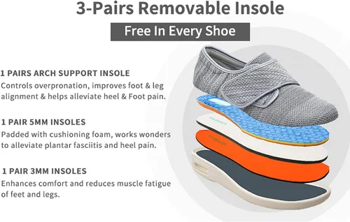 Vista 4 de Zapatos diabéticos para mujer, ancho extra ancho, malla transpirable, correa ajustable, tenis para caminar al aire libre, soporte para pies