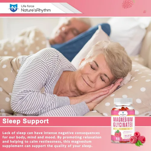 Vista 6 de Nature's Rhythm - Gomitas de magnesio de 500 mg - 65 unidades Suplementos de glicinato de magnesio para relajación, alivio del estrés y sueño