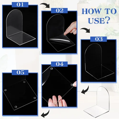 Vista 4 de Leinuosen 6 piezas de acrílico transparente con almohadilla de silicona antideslizante soporte para libros en forma de arco resistente