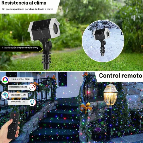 Vista 4 de Luces láser de Navidad, luces láser de jardín al aire libre, proyector de estrellas con luciérnaga móvil para exteriores, interiores, Navidad, verde