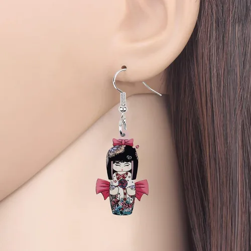 Vista 28 de DUOWEI Aretes de acrílico estilo japonés con diseño de anime para muñeca, colgantes, joyería para mujer