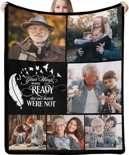Vista 17 de LOSARON Mantas conmemorativas personalizadas con fotos por pérdida de madre, papá, abuela en el cielo en memoria amorosa de flores rojas, 6 fotos