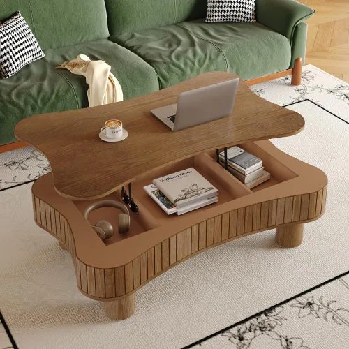 Vista 13 de Mesa de Centro Cuadrada de 35.43'' para Sala de Estar Mesa de Centro Acanalada Mesa Central Moderna con Pedestal para Apartamento Negro