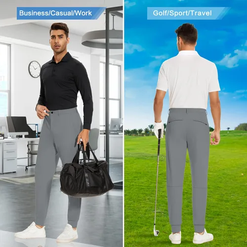 Vista 5 de JIM LEAGUE Pantalones deportivos de golf para hombre, con trabillas para cinturón, ajustados, elásticos, para trabajo, viajes, casual, corte cónico