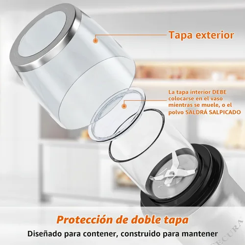 Vista 7 de Secura Molinillo de café eléctrico, molinillo de especias, cuencos de vidrio dobles para molienda húmeda y seca