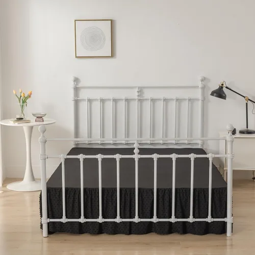 Vista 5 de Falda de cama de lunares copetudos, falda de cama con volantes tamaño King con esquinas divididas, faldas de cama con volantes de 14 pulgadas
