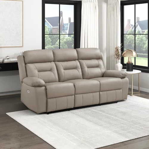 Vista 14 de Lexicon Sofá Reclinable Doble Eléctrico, Sofá Reclinable de Cuero de Grano Superior Combinado con Reposabrazos de Parte Superior Acolchada, Asientos