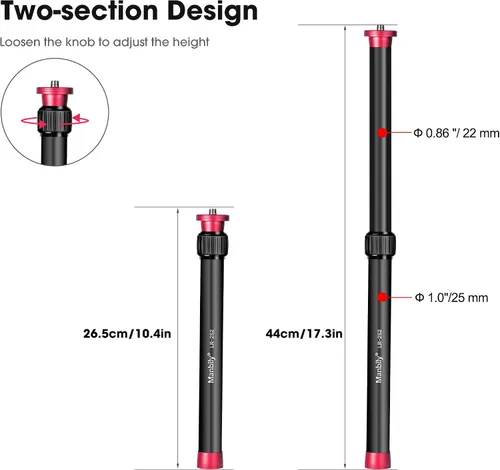 Vista 2 de Manbily Poste de extensión de cardán de aluminio trípode columna central barra de extensión 1/4 "rosca 2 sección tubo para DJI OSMO móvil 2 Zhiyun
