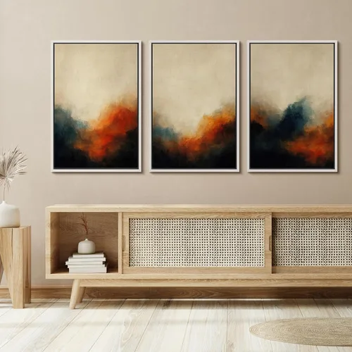 Vista 106 de SIGNFORD - Set de obras de arte en lienzo enmarcado para pared, ilustraciones abstractas de neblina del desierto en tonos neutros beige y marrón