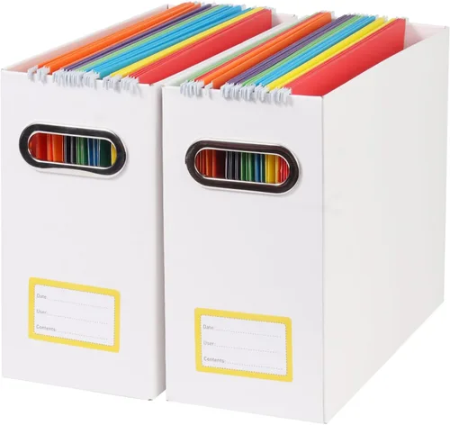 Vista 18 de Caja organizadora de archivos plegable con asa, 12.20 x 5.11 x 9.84 pulgadas, organizador de archivos para el hogar u oficina, pequeña caja de Negro
