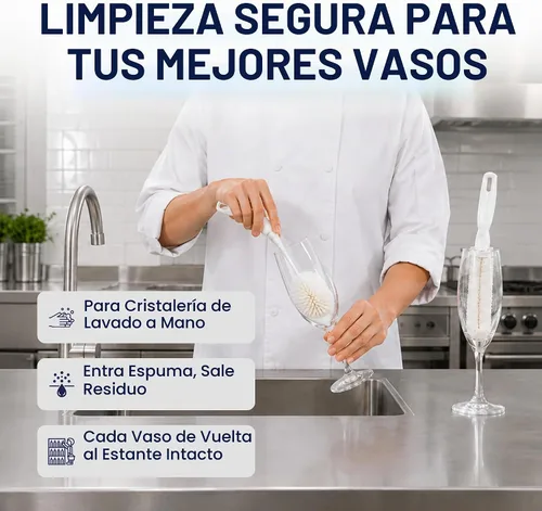 Vista 3 de Juego de 2 Cepillos de Limpieza de Copas de Vino de Cristal y Copa de Vidrio - Cepillos de Copa de Vino de Espuma sin Rayar para Lavar Copas