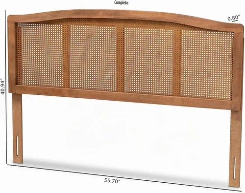 Vista 3 de Baxton Studio Marieke Mid-Century - Cabecera moderna de madera con acabado de ceniza y ratán sintético, tamaño Queen