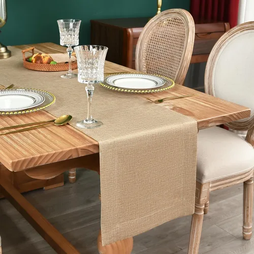 Vista 10 de NEWISHER Camino de mesa rústico de granja, color beige sólido, camino de mesa rectangular de lino sintético para uso diario, cocina, comedor, mesa