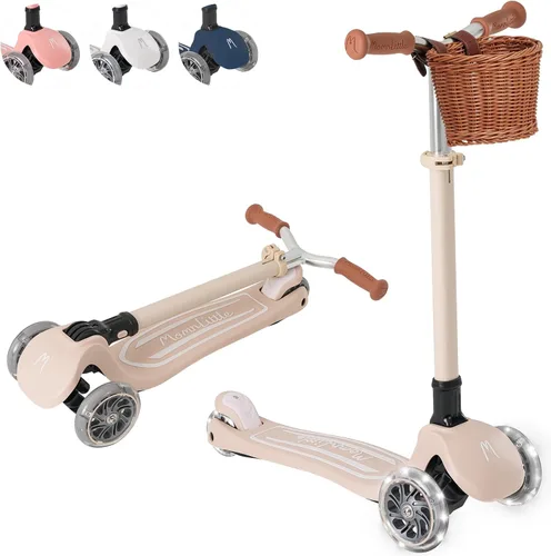 Vista 12 de MomnLittle - Patinete para niños de 3 a 10 años (beige/rosa/azul marino/blanco) de 3 ruedas con luces LED, certificado por la CPSC plegable y 4