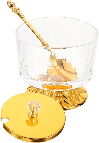 Vista 10 de Kichvoe - Recipiente de vidrio para azúcar con cuchara, recipiente para azúcar con tapa, tarro de hierro forjado para café, bar, despensa, encimera