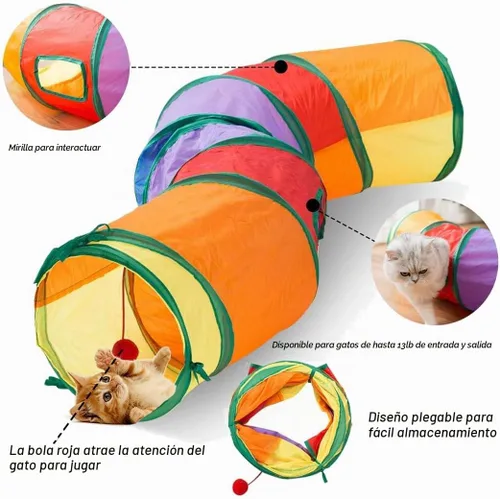 Vista 2 de Juego de túnel en S y cuerda masticable plegable y duradera, juguete interactivo para gatitos de interior para juego activo