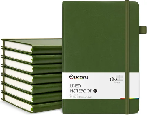 Vista 17 de Oucaru Cuaderno rayado, paquete de 8, 180 páginas, diarios A5 para escribir, papel grueso de 100 GSM, cuadernos pequeños diarios para mujeres