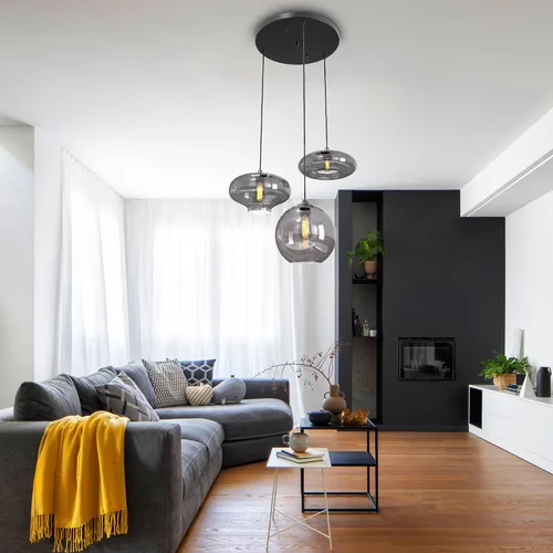 Vista 5 de Moderna Lámpara Colgante de 3 Luces de Vidrio en Tono Gris Ahumado con Globo de Cristal Clúster Lámpara de Techo de Estilo Nórdico con Múltiples