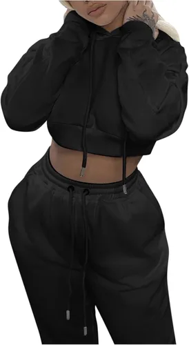 Vista 2 de Hugncmy Women's Fashion Outfits Tracksuits Hooded Sweatshirt and Sweatpants Casual Sports 2 Piece Set Faux Wrap Dress