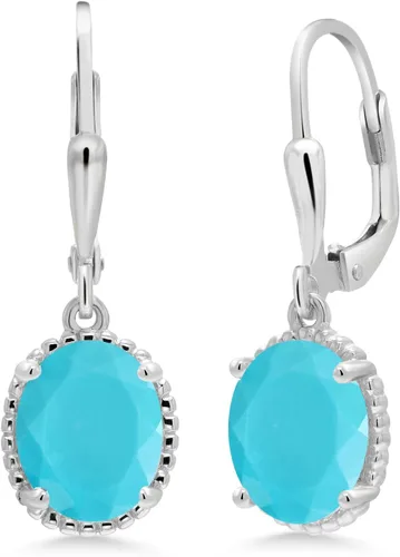 Vista 143 de Gem Stone King Aretes colgantes de gota para mujer, plata de ley 925, piedra natal ovalada de 0.354 x 0.276 in, joyería fina, regalos para ella