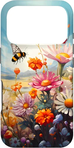 Vista 29 de Funda para iPhone 13 Pro Lively Bee en Sunny Meadow of Wildflowers