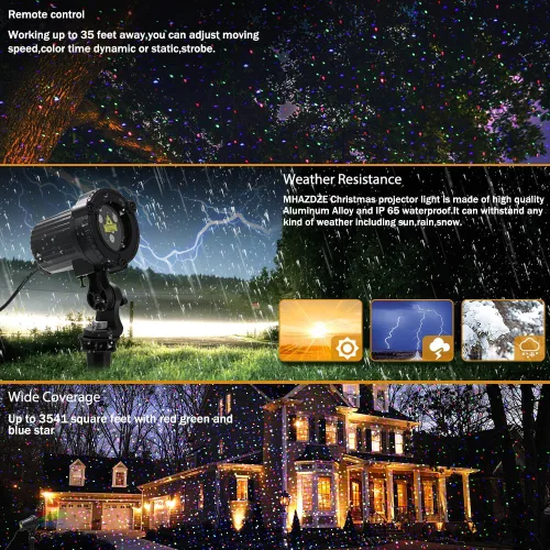 Vista 2 de Luces láser navideñas, proyector de luces láser para jardín al aire libre con movimiento RGB impermeable para Navidad