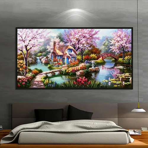 Vista 9 de Twinkel Pinkel Kits de pintura de diamantes 5D grandes para adultos, paisaje, cabaña, taladro completo, pintura de diamante, arte de bordado