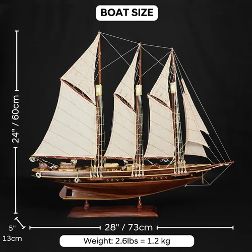Vista 2 de vinacreations Atlantic Yacht modelo de madera de barco de 24 pulgadas, estanque, yate, velero, modelo de madera americana, barco, artesanía, hogar