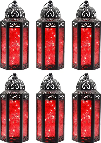 Vista 21 de VELA LANTERNS Juego de 2 portavelas decorativos de LED con luces de hadas de 12" de metal marroquí para colgar o mesa, decoración del hogar
