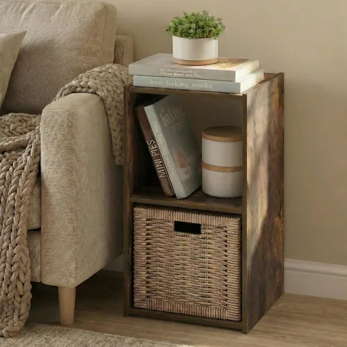 Vista 4 de Furinno PELLI - Estantería de 2 cubos con cubos abiertos y cerrados, armario organizador de almacenamiento de 2 x 1, 12.2 x 11.6 x 24.2, para sala