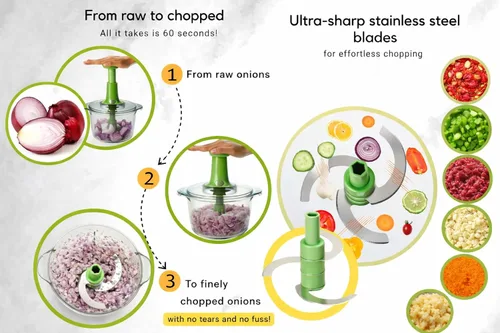 Vista 4 de Brieftons Express – Picadora manual: picadora de mano grande de 8.5 tazas, cortadora de verduras para picar vegetales, frutas, hierbas, picadora