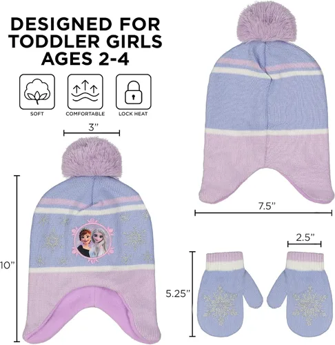 Vista 6 de Disney Juego de gorro y guantes de invierno para niñas de 2 a 4 años o Frozen 2 con gorro Elsa Anna y guantes para niños de 4 a 7 años