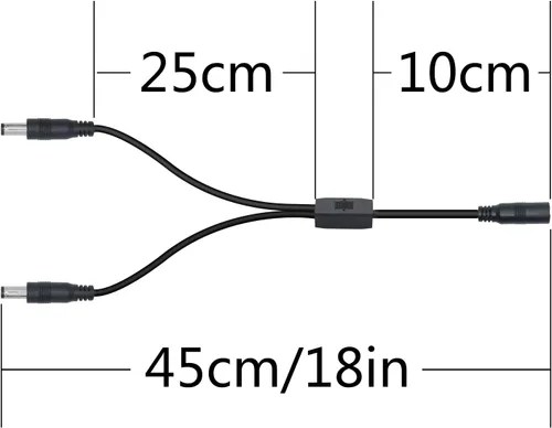 Vista 6 de Cable divisor de corriente continua 1 hembra a 2 macho, 1.5 ft/18 pulgadas DC 0.217 in x 0.083 in cable adaptador divisor Y, para vigilancia