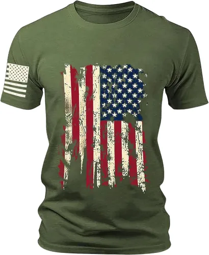 Vista 12 de Mens America Flag Retro T-Shirts Memorial Day 4th July Holiday Casual Short Sleeve Tops Muscle Fit USA Athletic Tees