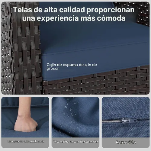 Vista 6 de Sofá de lujo para patio al aire libre de 3 plazas con mimbre de PE tejido a mano Azul