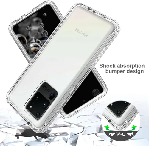 Vista 7 de Funda para Galaxy S20 Ultra, SM-G988U con protector de pantalla de vidrio templado, carcasa rígida transparente de cuerpo completo 360 + TPU suave a
