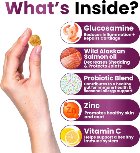 Vista 3 de Multivitamínico masticable con glucosamina para perros, vitaminas y suplementos para perros, multivitamínico para adultos mayores y cachorros