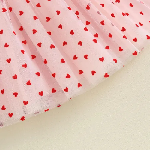 Vista 4 de Vestido para el día de San Valentín para niña pequeña, con estampado de corazón, tul de malla, tutú de princesa, vestido de princesa para el primer