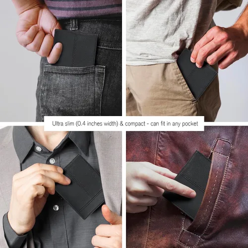 Vista 7 de Cartera para bolsillo frontal, bloqueo RFID, de piel, plegable, con ventana de identificación, para hombre