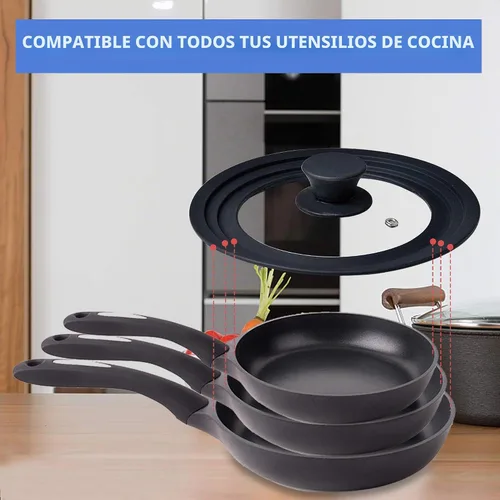 Vista 4 de Tapa para olla, sartén pequeña universal, borde de silicona resistente al calor, tapas de repuesto para utensilios de cocina de 6,7,8 pulgadas