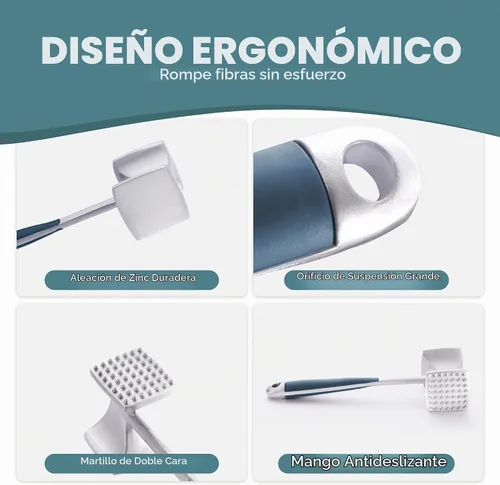 Vista 4 de KITEXPERT Martillo ablandador de carne con mango de agarre cómodo, mazo de doble cara para cocina, cortador resistente para ablandar carne, carne
