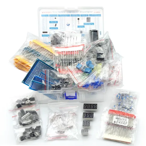 Vista 10 de Kit de componentes electrónicos Total 1615 piezas, tabla de pruebas, clip de cocodrilo, diodos LED, resistencias de película metálica, paquete