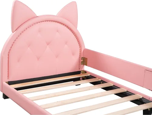 Vista 4 de FridayParts Sofá cama tapizado de tamaño individual con cabecero en forma de orejas de cartón, rosa