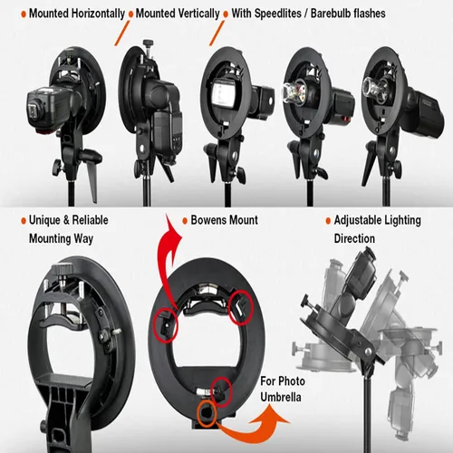 Vista 7 de Godox Soporte tipo S Bowens Mount Holder para Speedlite Flash Snoot Softbox Honeycomb y Godox TT685II V860III Flash