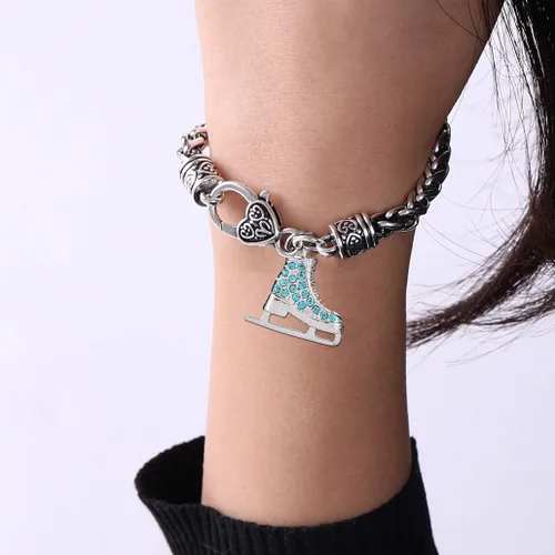 Vista 3 de My Shape Pulsera con dije de patinaje artístico de cristal turquesa 3D para niñas, joyería de moda, aleación