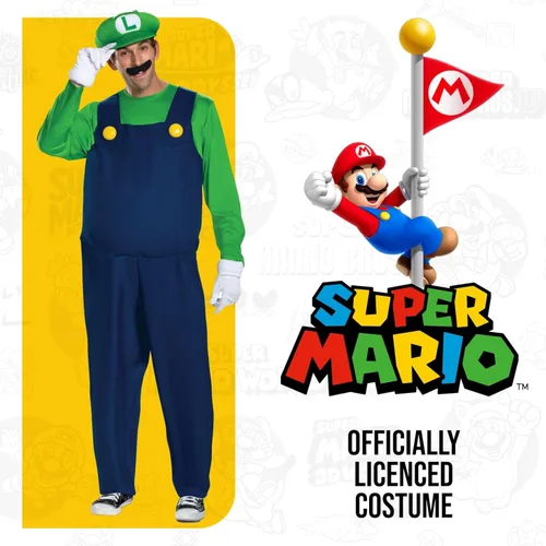 Vista 5 de Disguise Disfraz Luigi Deluxe para hombre, Multicolor