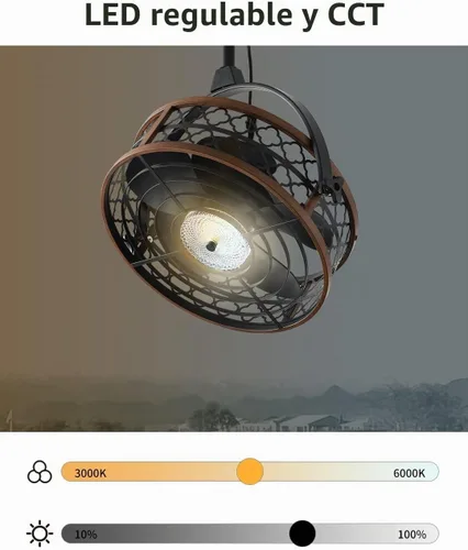 Vista 6 de Ventilador de techo para exteriores con luz, ventilador de techo impermeable con clasificación IP55 con cabezal inclinable y cable de enchufe