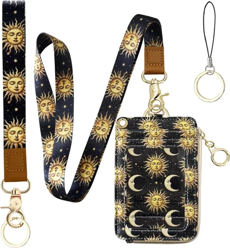 Vista 32 de bolimoss Soporte para credencial de sol y luna y cartera con cordón, cordones removibles para maestras, cartera para mujeres con correa para la Sol