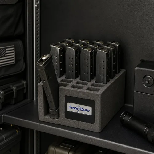 Vista 7 de BenchMaster Estante de doble pila de 0.354 in (4 x 4 x 7.8 pulgadas), soporte para pistola, revistero de pistola, piezas y accesorios para pistola